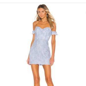 Off the shoulder ice blue NBD X Naven mini dress